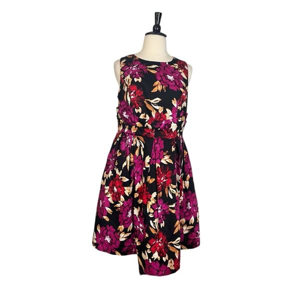 City Chic Fit Flare Dress Ruched Waist Black Pink Floral Women’s Plus Size 18 - Picture 1 of 11